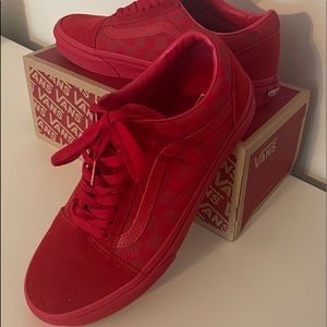 Red Old Skool Tonal Checkerboard Skate Shoe
